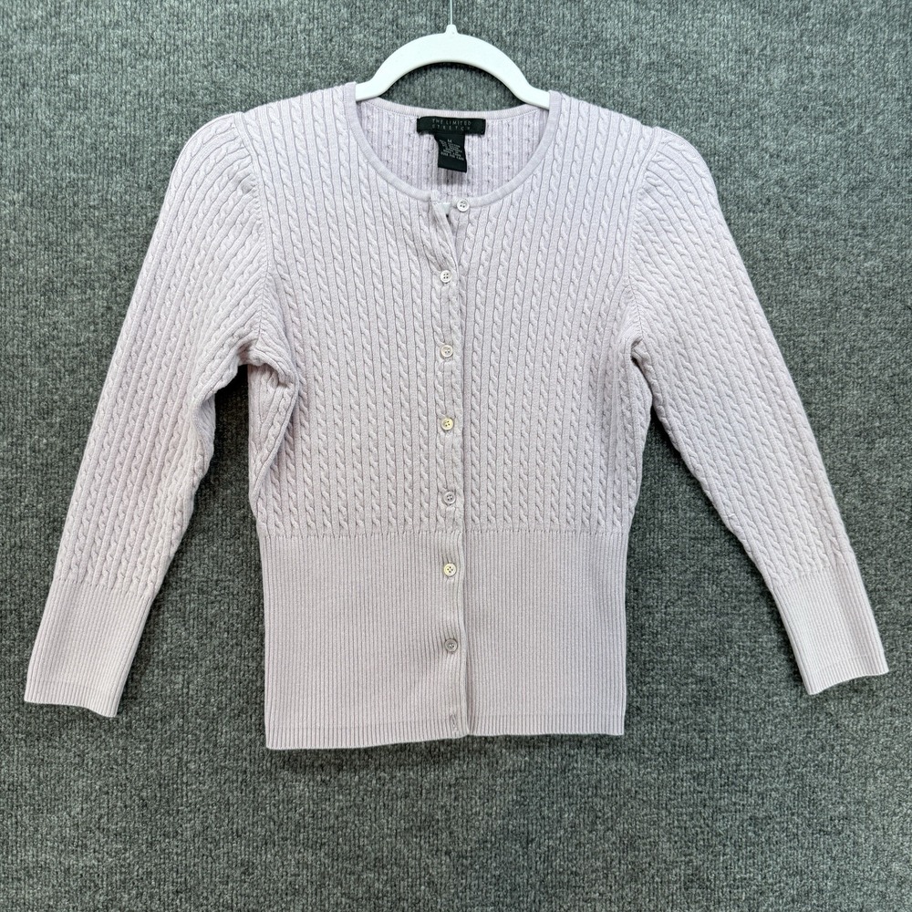 The Limited Cardigan Womens M Purple Cable Knit Button Up Old Money Preppy Boho